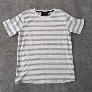 Anerkjendt Marrez Men's Striped T-Shirt in Beige and Black, Size Large